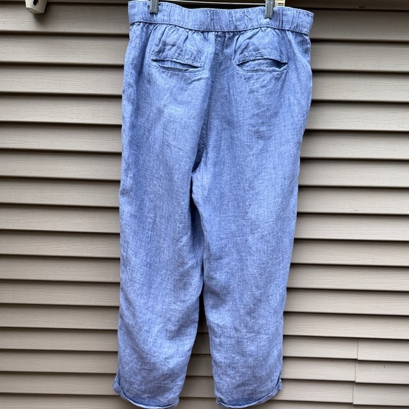 100% Linen RACHEL ROY Blue Womens Pants Size Large Cuffed Pull On Elastic Waist - Picture 7 of 7